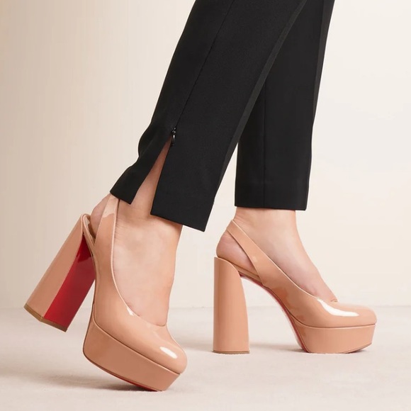 Christian Louboutin Movida sling 130 patent nude pumps RETAIL 995 - Picture 1 of 11